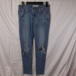Levis 535 Super Skinny Womens Size 25 Distressed Embroidered Emblemished